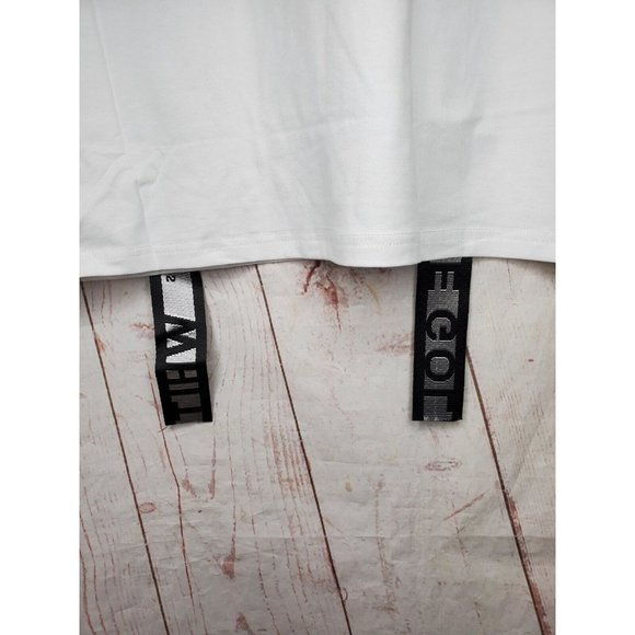 Rare Gold Leaf Large White Black Strap Design Crew Neck Designer T-Shirt - Picture 7 of 12